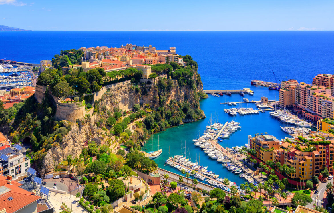 Old town and Prince Palace on the rock in Mediterranean Sea, Monaco, southern France